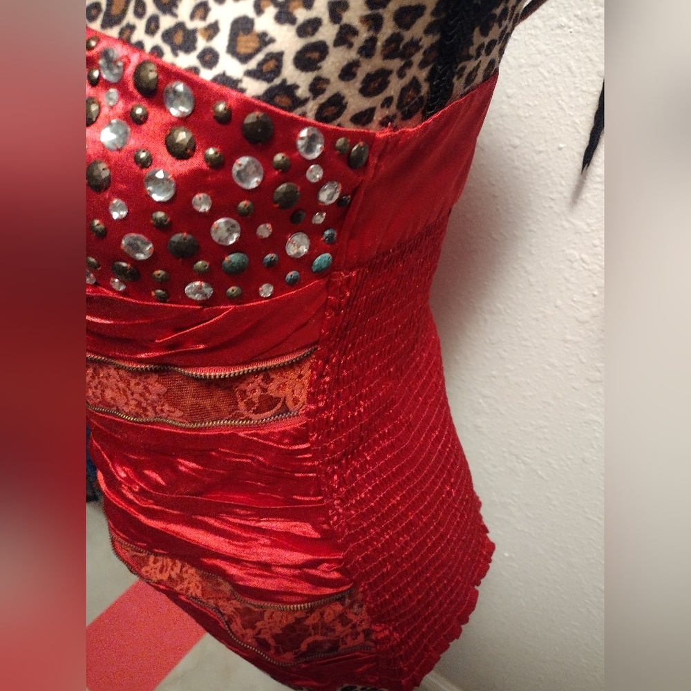 Y2K Marineblu Lace Embellished Zipper Top - Picture 3 of 5